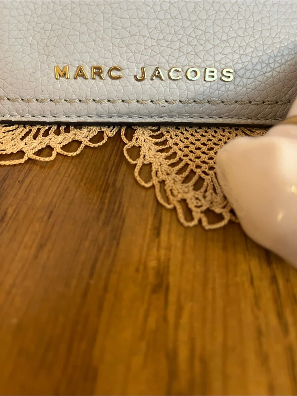 Marc Jacobs Light Blue Pebbled Leather Mini Chain Card Case with Gold Hardware